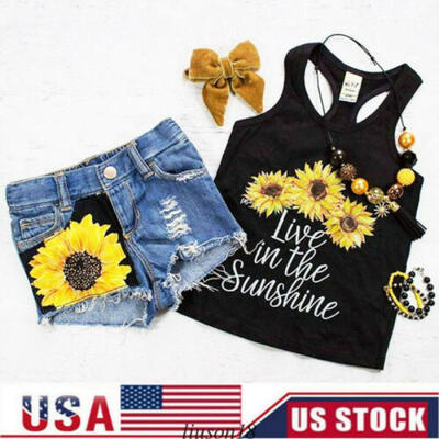 

US 2pc Kids Toddler Baby Girl Clothes Romper Tops Short Pants Sunsuit Outfit Set