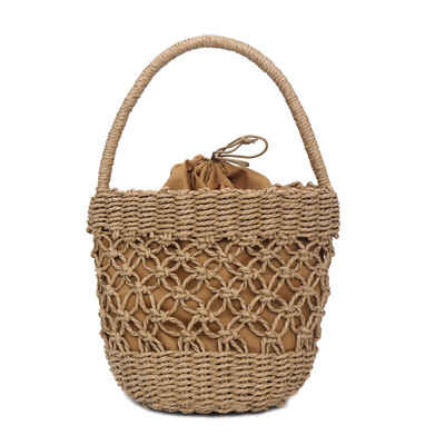 

Tailored Womens Fashion Straw Woven Bag Solid Color Handbag Casual Wild Bucket Bag