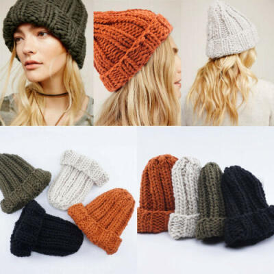 

Womens Ladies Winter Knitted Beanie Ski Turn Up Bobble Hat Faux Fur Pom Pom