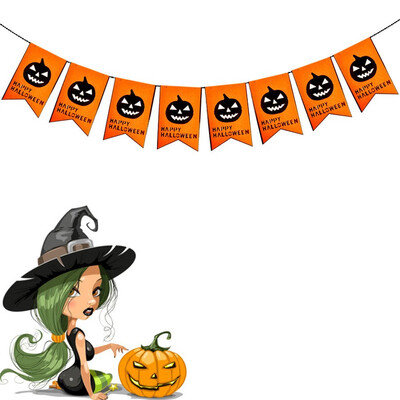 

FUNNYBUNNY Trick or Treat Halloween Pumpkin Bunting Banner Hanging Decor Party Ornaments