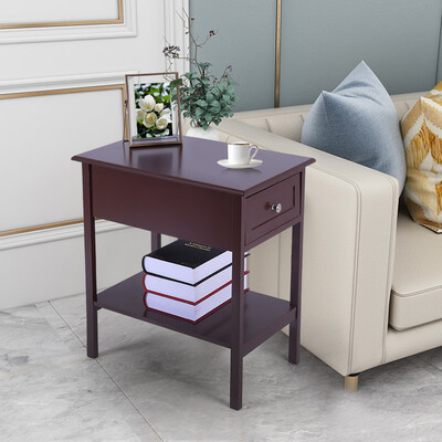 

Siaonvr Narrow-Sided Table Bedside Table With Sliding Drawer Locker Brown