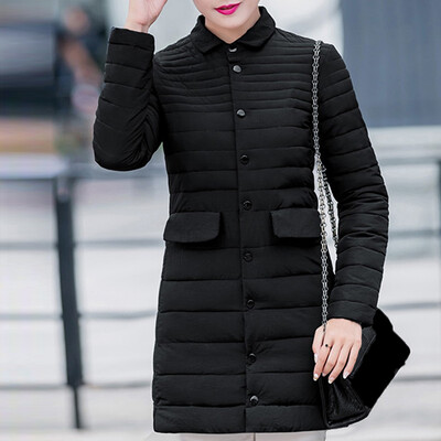 

Toponeto Women Stand Collar Winter Solid Print Cardigan Button Pocket Long Sleeve Coat