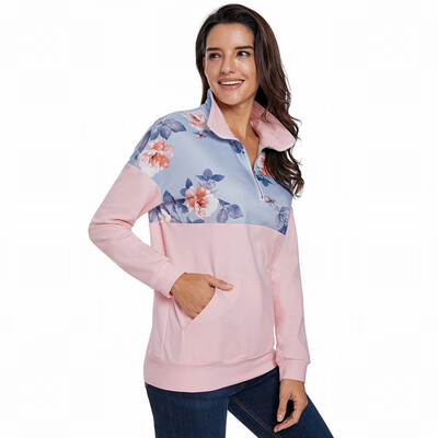 

womens sweatshirt lapel zipper long sleeve printed loose top