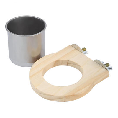 

Greensen 2Pcs Parrot Stainless Steel Food Water Feeding Bowl Wooden Bracket Bird Cage Accessory