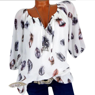 

Plus Size Women Summer Casual Chiffon Off Shoulder V-neck Tunic Blouse Shirts