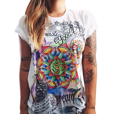 

Women Colorful 3D Totem Print Short Sleeve T-shirt Casual Streetwear Tops