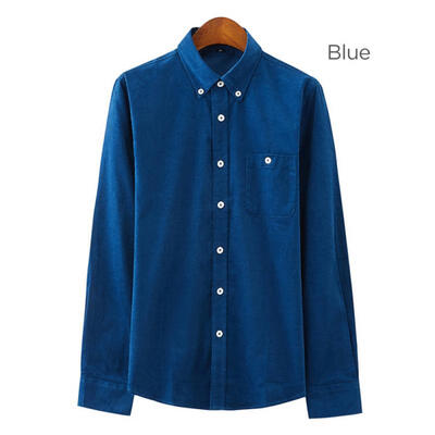

Fashion Corduroy Mens Long Sleeve Shirt Casual Solid Color Turn-Down Collar Shirt For Men