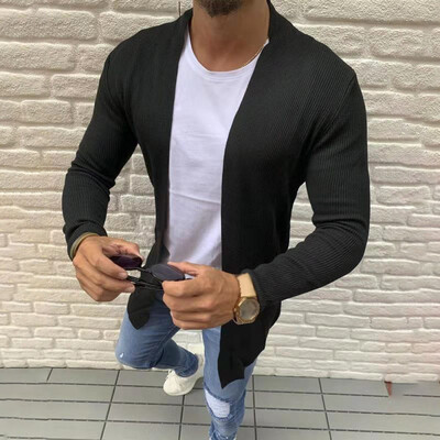 

Mens Designer Shawl Collared Open Heavy Knitted Outwear Sweater Jumper Cardigan