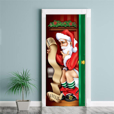 

〖Follure〗3D Christmas Door Covers Christmas Party Decorations Door Toilet 31 x 78 Inch