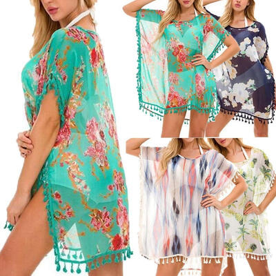 

2019 New Fashion Womens Chiffon Beachwear Swimwear Bikini Beach Wear Floral Cover Up Kaftan