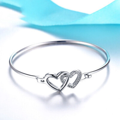 

2019 Popular Korean Jewelry Imitation Zircon Heart-shaped Double- love Opening Gold Alloy Crystal Female Bracelet