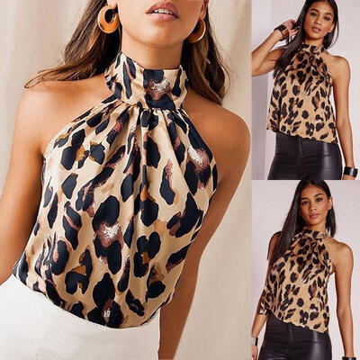 

Womens Lace Sleeveless Leopard Print Vest T-Shirt Summer Cami Casual Blouse Tank