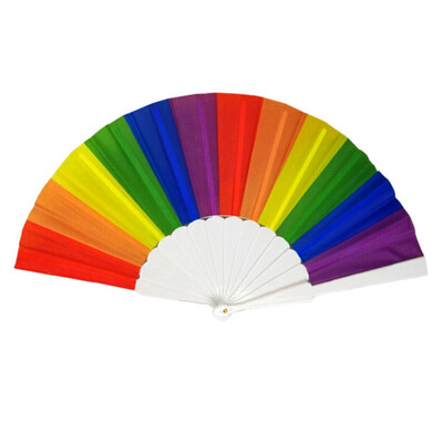 

Chinese Rainbow Pattern Folding Fan Plastic Folding Fan Household Decoration Craft DIY Wedding Party Decoration