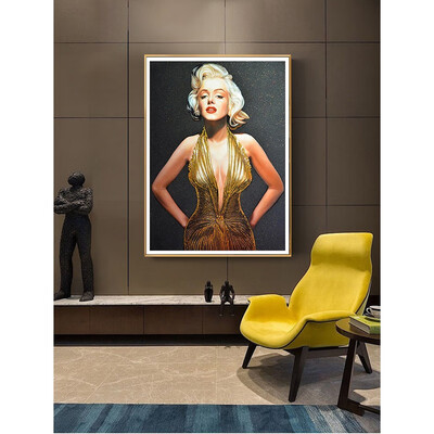 

Monroe portrait Diamond Painting Full Round Black background New DIY Sticking Drill Cross Embroidery 5D simple Home Decoration
