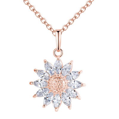 

Charm Necklace Vintage Lady Rose Gold Crystal Sunflower Zircon Flower Necklaces & Pendants Jewelry Christmas Gift for Women