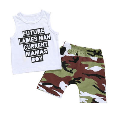 

US 2Pcs Newborn Kids Baby Boys T-shirts Tops Vest Camos Pants Outfit Summer Sets