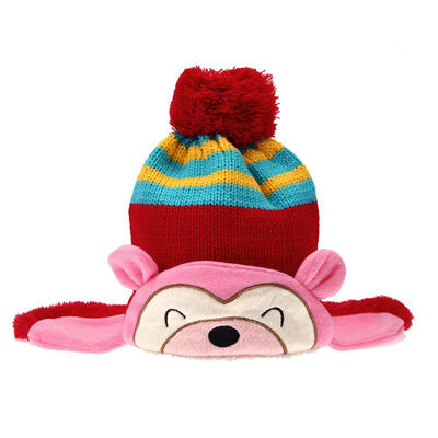 

Fashion Baby Winter Warm Cap Hat Cartoon Monkey Striped Ball Ear Caps