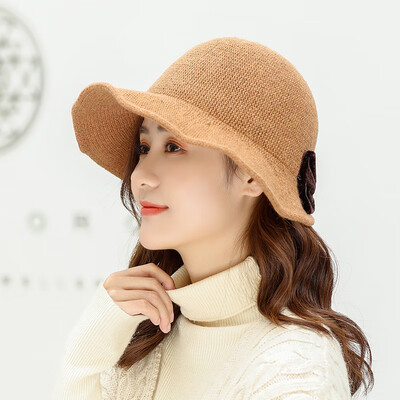 

Autumn&winter new 100 sets of warm knitted wool cap Wool ladies Korean version after opening bow bow pure color pot cap