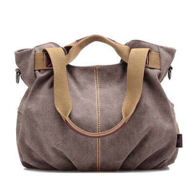 

Travel Women Canvas Solid Color Large Capacity Shoulder Bag Multi Pocket Handbag