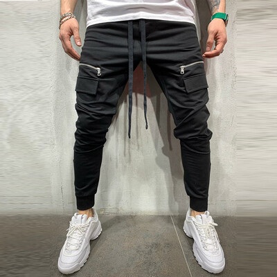 

Gobestart Men Zipper Pure Color Overalls Casual Pocket Sport Work Casual Trouser Pants