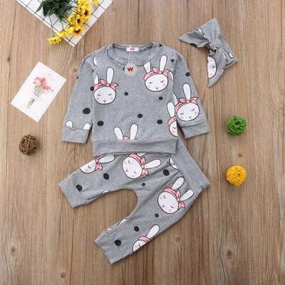 

UK Newborn Baby Girl Rabbit Top T-shirt PantsHeadband Clothes 3Pcs Outfits Set