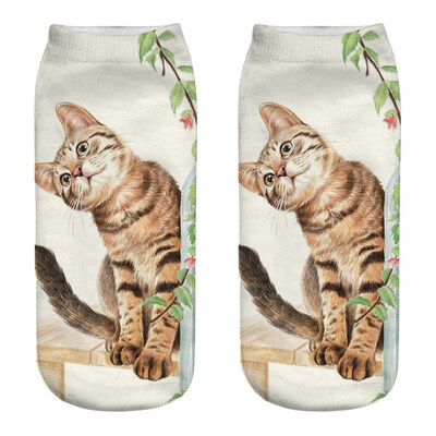 

1Pair Women Low Cut Ankle Socks Funny Socks Cat Cartoon 3D Printing Socks Cotton Hosiery Printed Socks