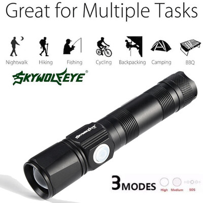 

Saidsome T6 Zoomable Tactical Military 18650 USB Flashlight Torch LED USB Charging Lamp flashlight lamp
