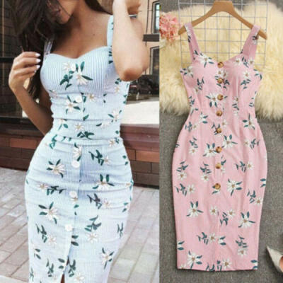 

Womens Boho Floral Bodycon Beach Holiday Ladies Summer Party Mini Dress Sundress