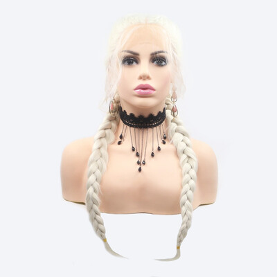 

Amazing Star Lace Frontal Wigs Braid Hair Silver Color Heat Resistant Hand Tied Lace Frontal Synthetic Hair Wigs