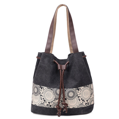 

2017 Casual Shopping Handbag Fashion Women Canvas Shoulder Bag Flower Bags Big Capacity Drawstring Tote