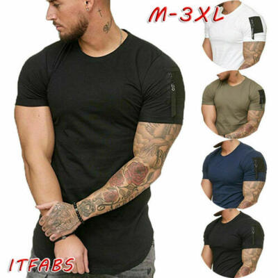 

Fashion Mens Slim Fit Casual T-shirt Tops Summer Clothes Bodybuilding Muscle Tee
