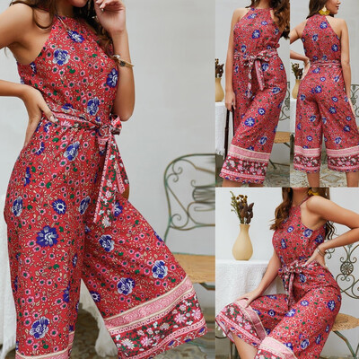 

Gobestart Women Fashion Sleeveless Jumpsuit Summer Beach Camisole Printed Rompers