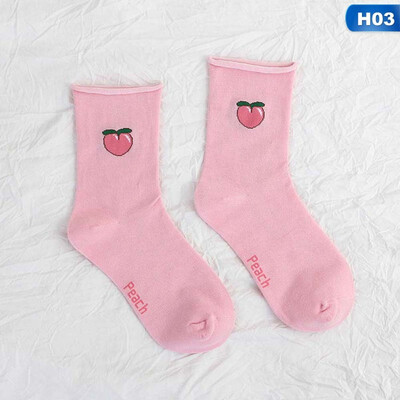 

Cartoon Fruit Pattern Embroidery Socks Women Cute Ankle High Casual Cotton Socks
