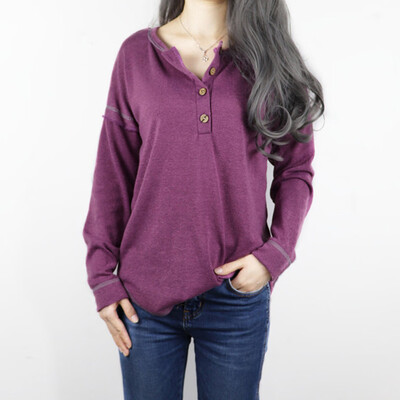 

Starmoon Women Solid O-Neck Casual Button Long Sleevet Tunic Tops Blouse T-Shirt