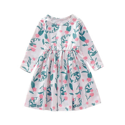 

Children Dresses Kid Girl Long Sleeve Leaf Flower Print O-neck Autumn Dress