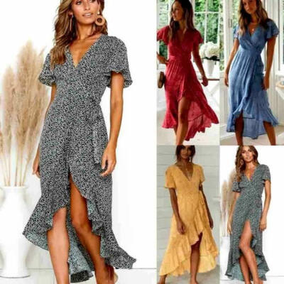 

UK Womens Summer Beach Short Sleeve Dress Ladies Spotted Casual Holiday Dresses