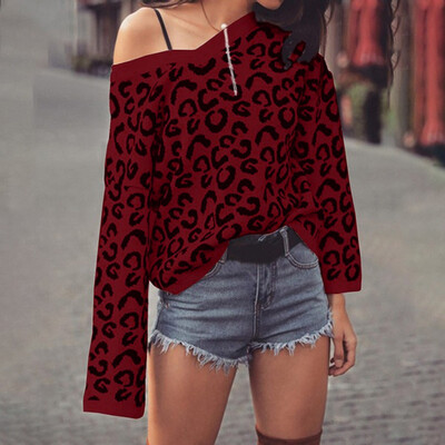 

〖Follure〗Womens Loose Knitted Star Shape Print Long Sleeve V-Neck Sweater Blouse