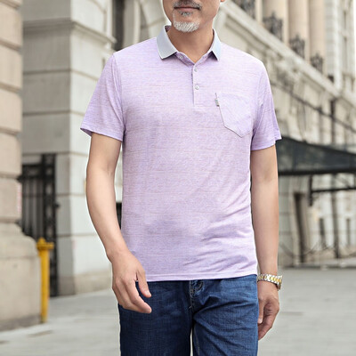 

Tailored Fashion Men Middle-aged Pocket Slim Slim Short Sleeve Turn-down Collar T-shirts