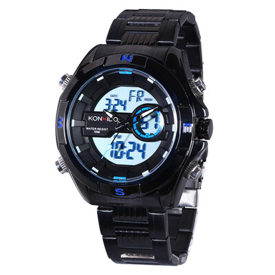 

KONXIDO gallery time 6226 multifunctional mens waterproof electronic watch business steel belt dual display