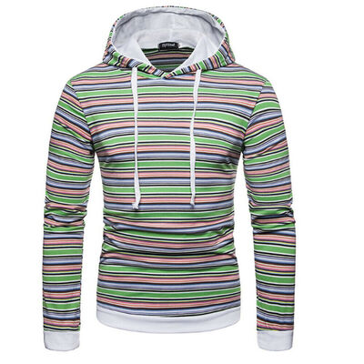 

Mens Long Sleeve Hoodie Hooded Pullover Sweatshirt Striped Tops Coat Sweater