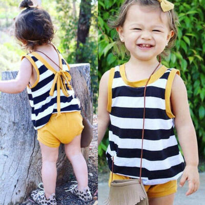 

Newborn Baby Girls Tops Stripe Vest Shorts Pants 2Pcs Outfits Set Clothes