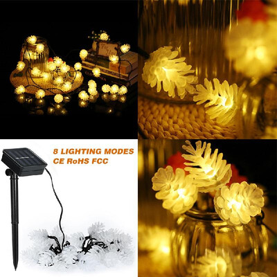

Solar String Lights 197ft 30 LED Rope Light Pine Cone Shape 8 Modes Warm White for Party Garden Home Festival Decoration