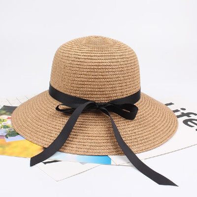 

Summer Women Straw Hat Ribbon Bow Wide Brim Sun Beach Cap Holiday Fedora Trilby Hat