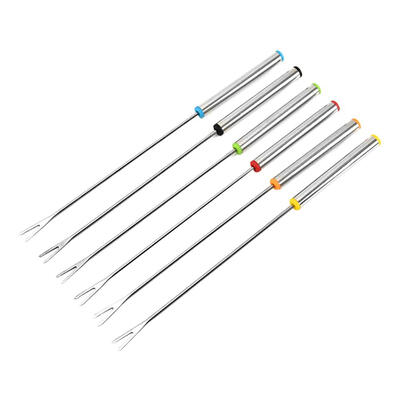 

6pcs Outdoor Lengthened Stainless Steel Barbecue Stick Fork Tools 6 Colors