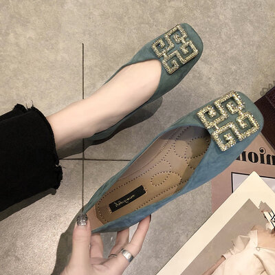 

Single shoe women spring suede Joker Korean version of rhinestone fashion square shoes women flat shoes women