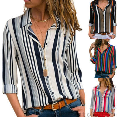 

Women Loose V-neck Blouse Long Sleeve Tops Ladies Casual Button Up Shirt Tops
