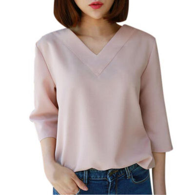 

sexy topsSummer V-neck Chiffon Blouse Women Office Ladies Top Work Shirts Clothing Korean -XL