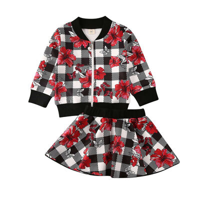 

Toddler Kid Baby Girl Floral Clothes Zipper Coat TopDress Skirt Outfit 2pcs