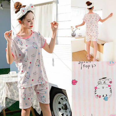

8 Patterns Pajama Sets Women Cute Cartoon Print 2 Pieces Set Crop Top Shorts Elastic Waist Loose pyjamas Spring Summer