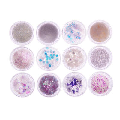 

12 Bottles Mixed Pearl Colorful Nail Glitter Sequins Manicure Nail Decor